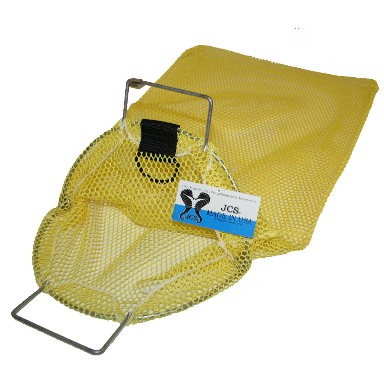 JCS Galvanized Wire Handle Mesh Catch Bag w/ D-Ring 17x28 Yellow | Diving Sports Canada | Vancouver JCS Galvanized Wire Handle Mesh Catch Bag w/ D-Ring 17x28 Yellow | Diving Sports Canada | Vancouver